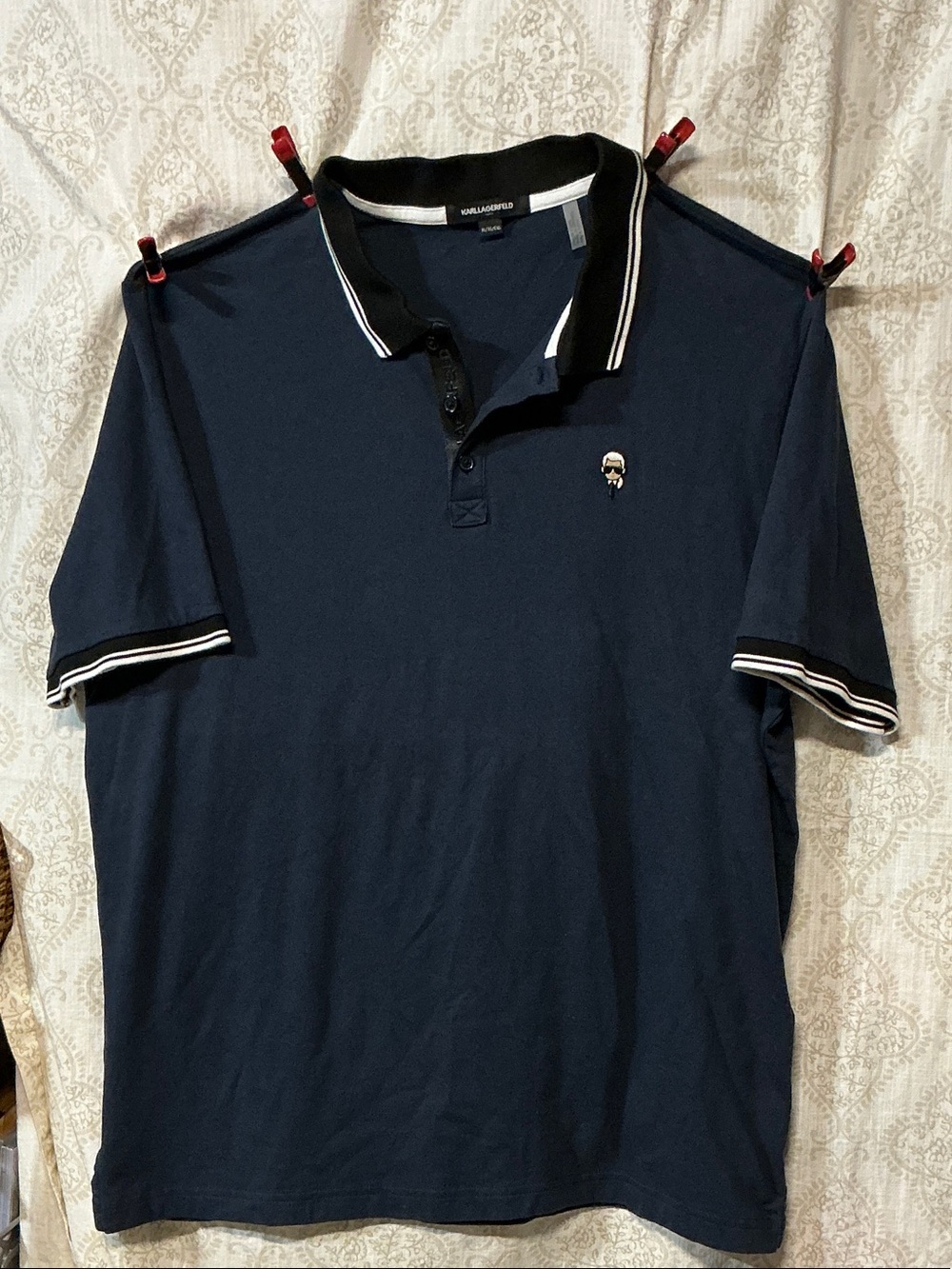 Karl Lagerfeld Navy Polo with Black Trim and White Piping